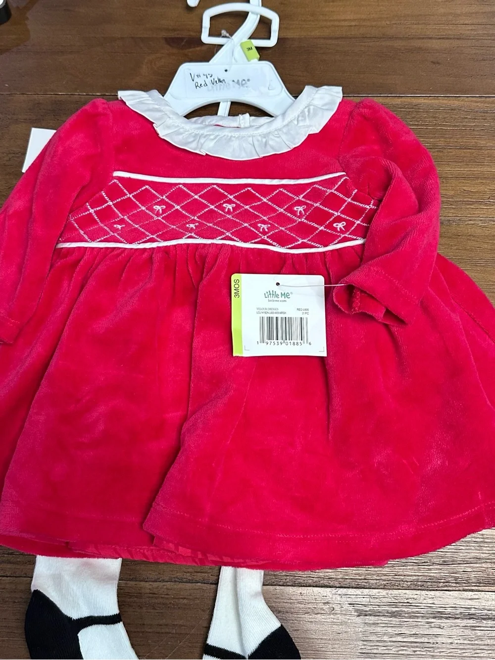 Little Me Baby Girls Red Velour‎ Holiday Dress & Tights Set NWT sizes 3 M and 6M